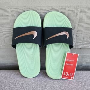Nike Kawa Slip-On Slides Sandals Toddler Size 13C Black Gold Mint 819352-010